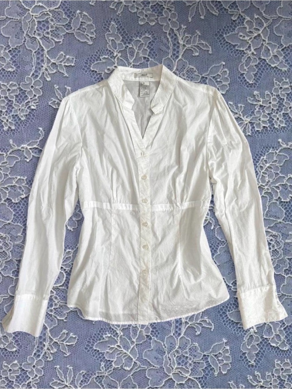 Vintage 90s Y2K Fitted Feminine Floral Flock Shirt by Edward Coquette Elegant